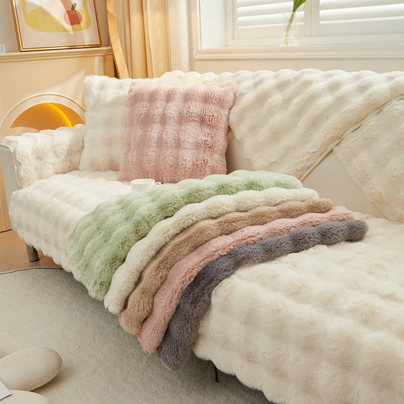 Cosy Plush Sofa Cover – Soft Solid Colour with Non-Slip Design