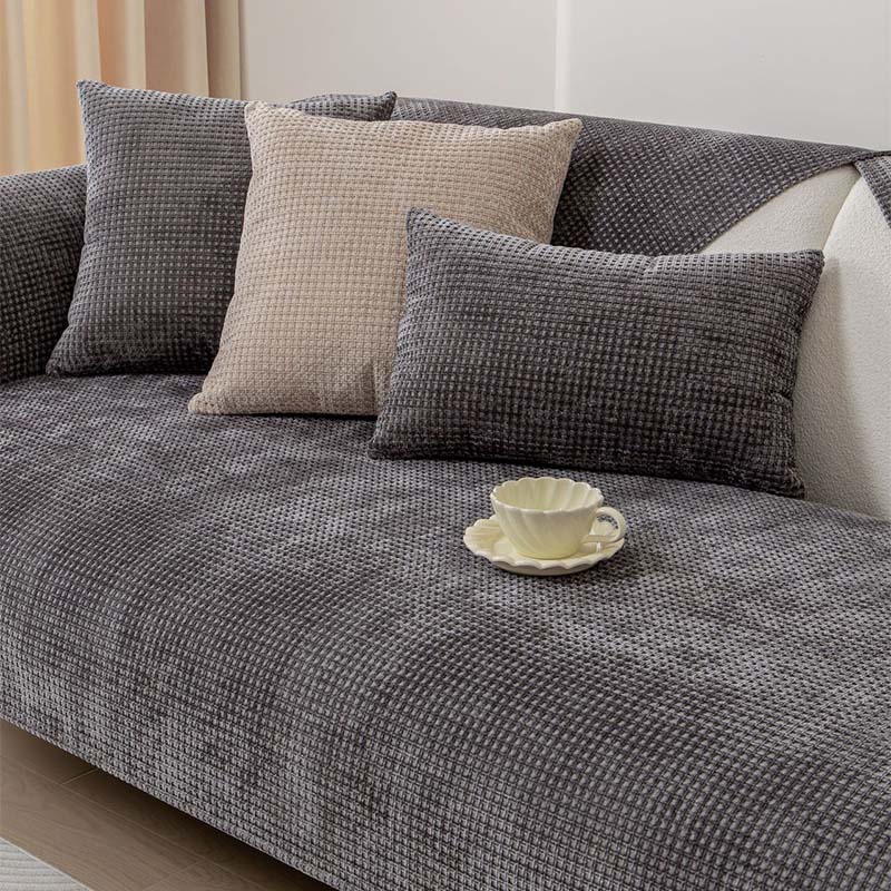 Delicate Chenille Waffle Sofa Cover – Pet-Friendly Furniture Protector