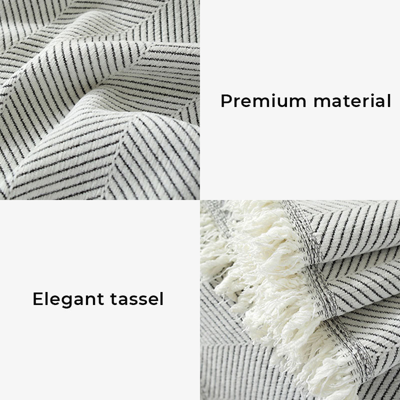 Chenille Tassel Throw Blanket Pet Sofa Cover – Herringbone Pattern