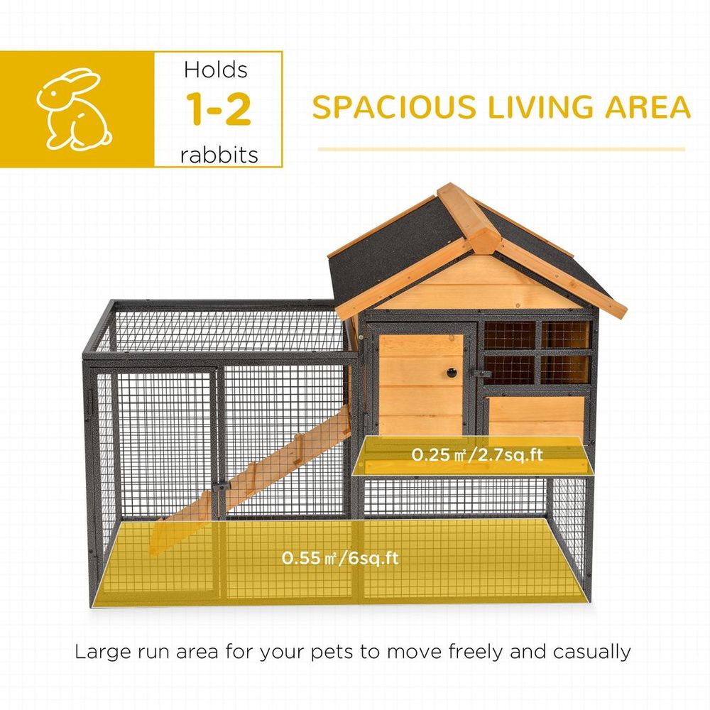 Large Outdoor Rabbit Hutch with Ramp, Weatherproof Roof & Spacious House for Small Pets