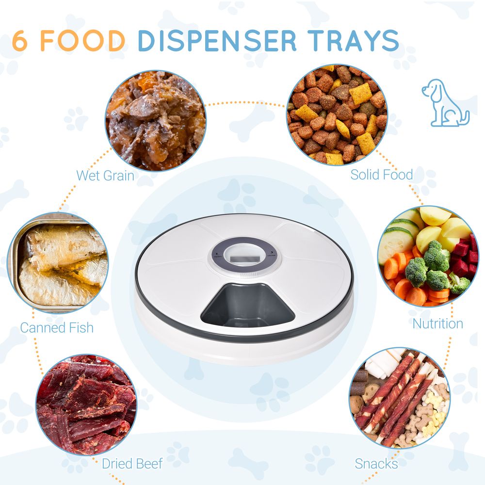 Automatic Six-Meal Pet Feeder with Digital Timer & LED Display | Easy-Clean Food Dispenser