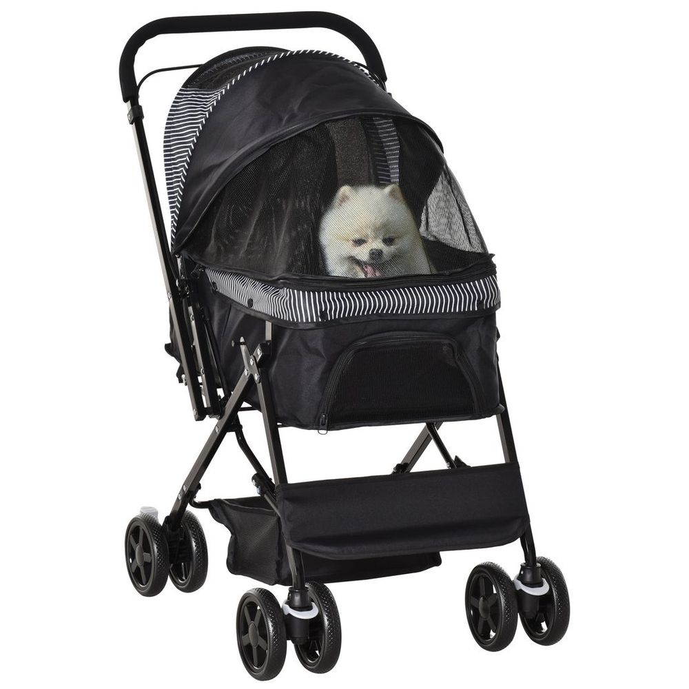 PawHut Pet Stroller with Reversible Handle | Foldable Dog Carriage with Reversible Handle | Black