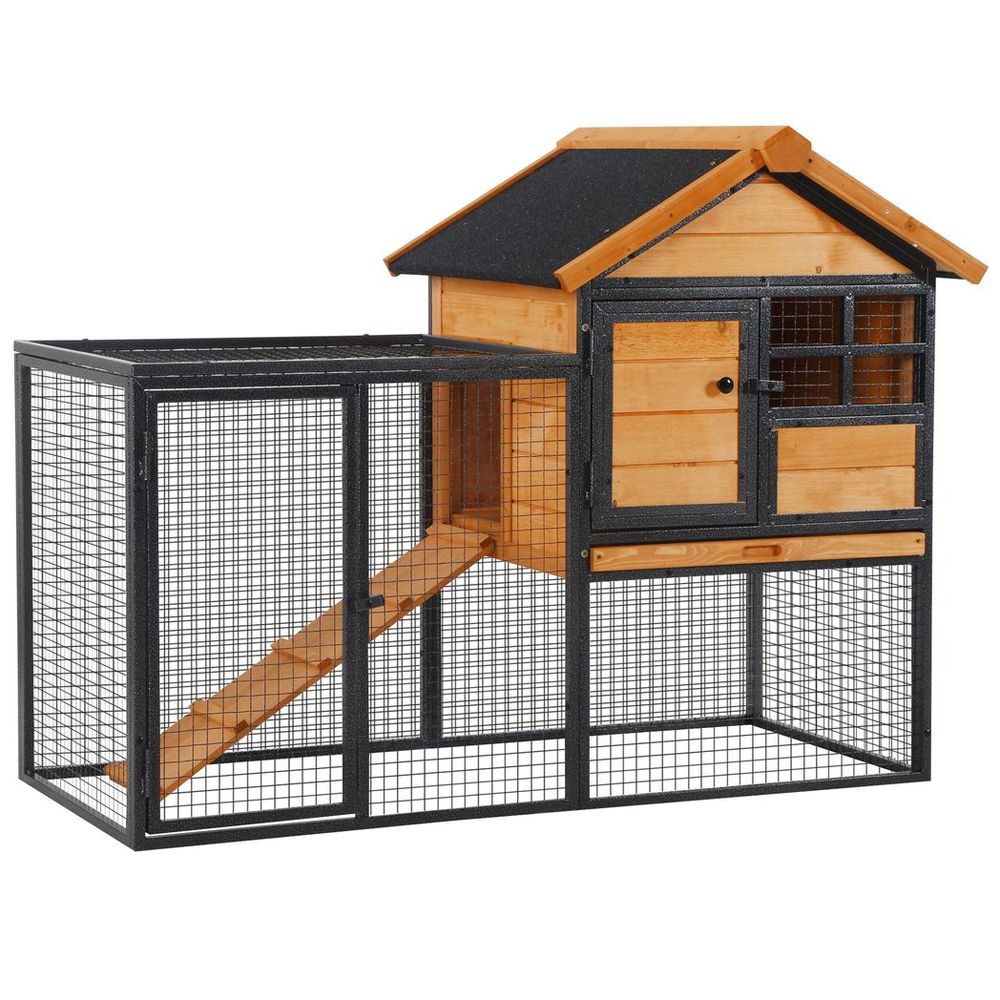 Large Outdoor Rabbit Hutch with Ramp, Weatherproof Roof & Spacious House for Small Pets