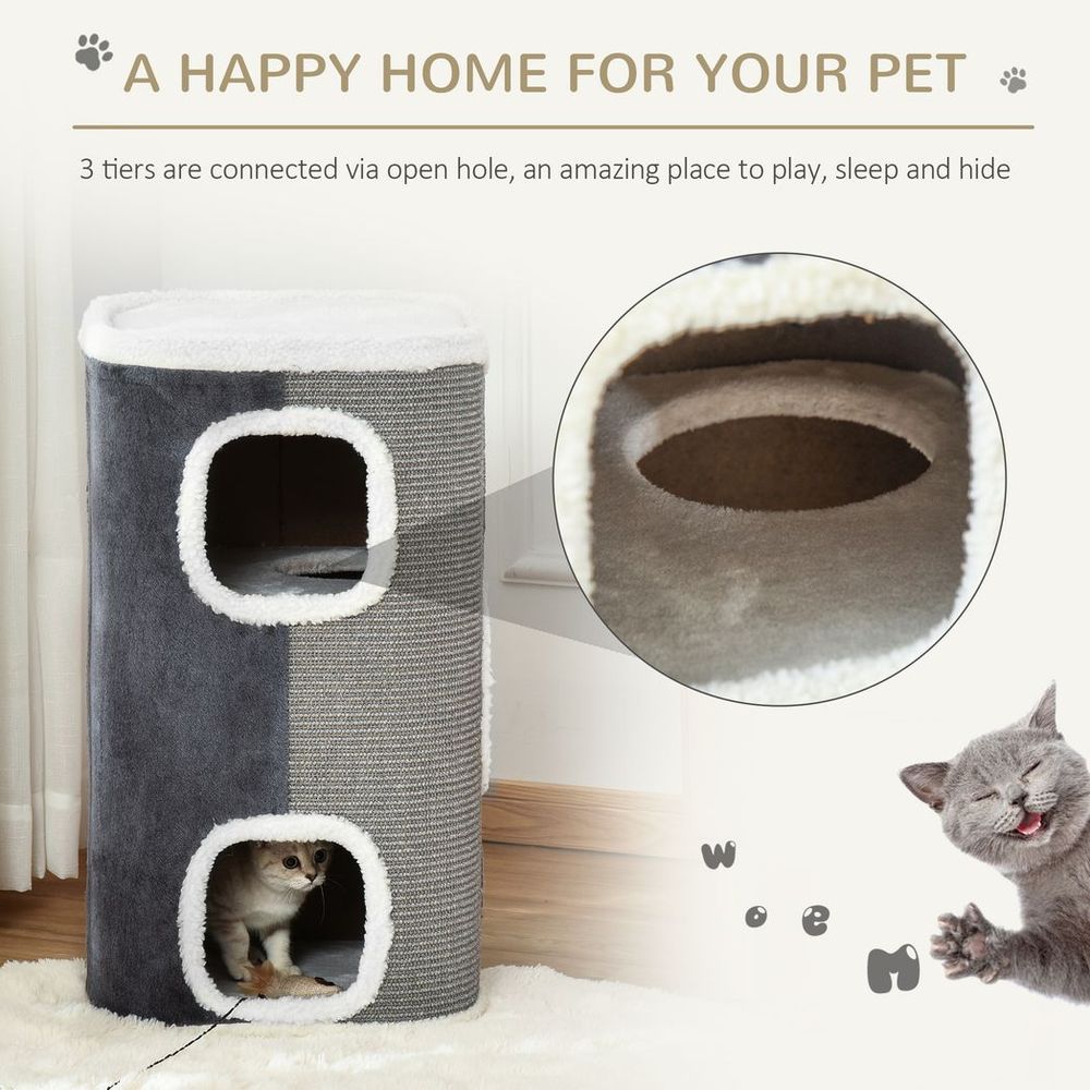 Cat Climbing Frame & Scratching Post | Multi-Level Barrel Tower for Play & Relaxation | Grey & White