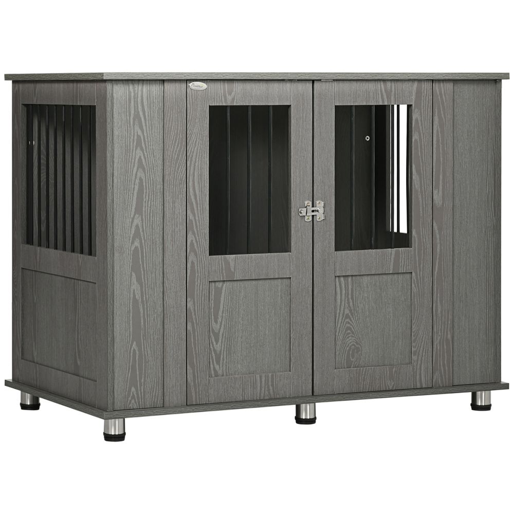 Extra Large Dog Crate Kennel Cage with End Table Design – Indoor Grey Pet Furniture