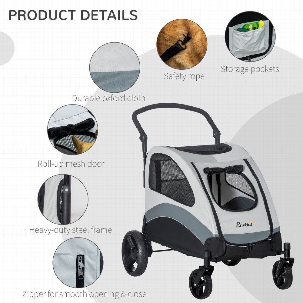 Pet Stroller for Medium Dogs & Cats | 4-Wheel Pushchair Foldable Design & Safety Leash | Grey