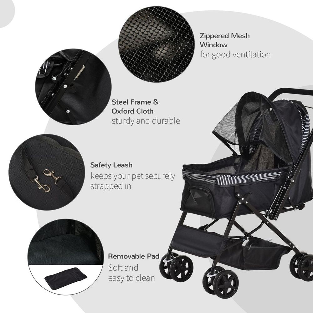 PawHut Pet Stroller with Reversible Handle | Foldable Dog Carriage with Reversible Handle | Black