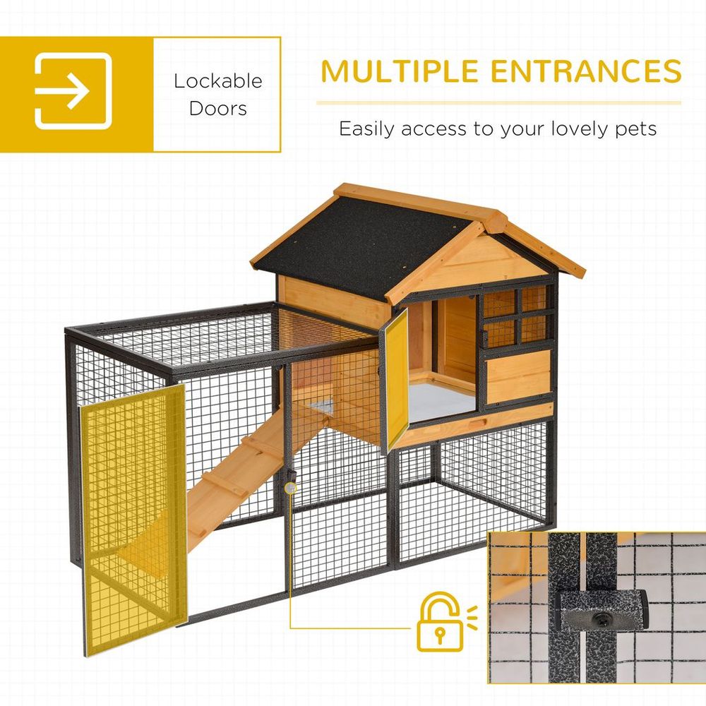 Large Outdoor Rabbit Hutch with Ramp, Weatherproof Roof & Spacious House for Small Pets