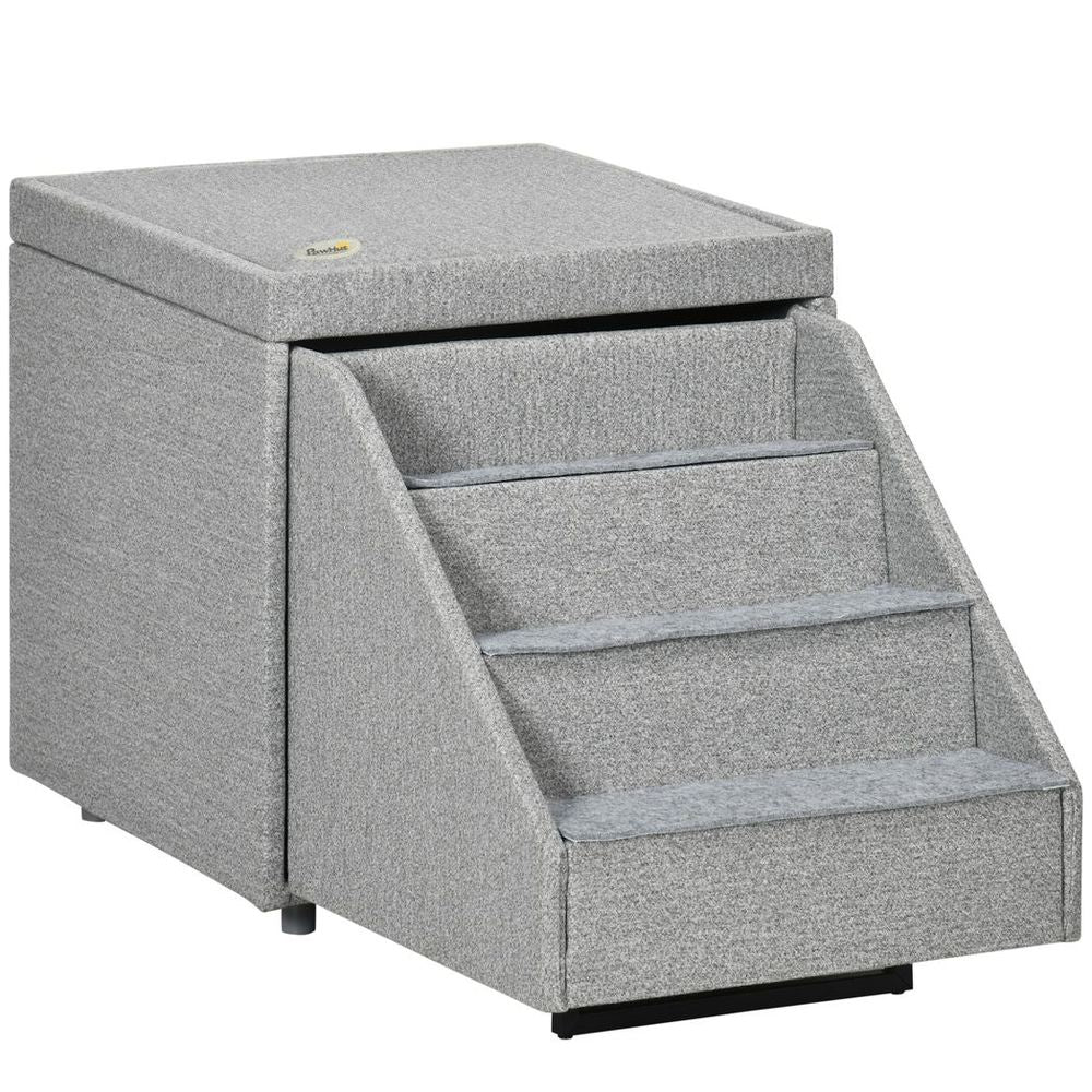 PawHut Dog Steps & Ottoman Storage | Pet Stairs for Small/Medium Dogs & Cats | Grey