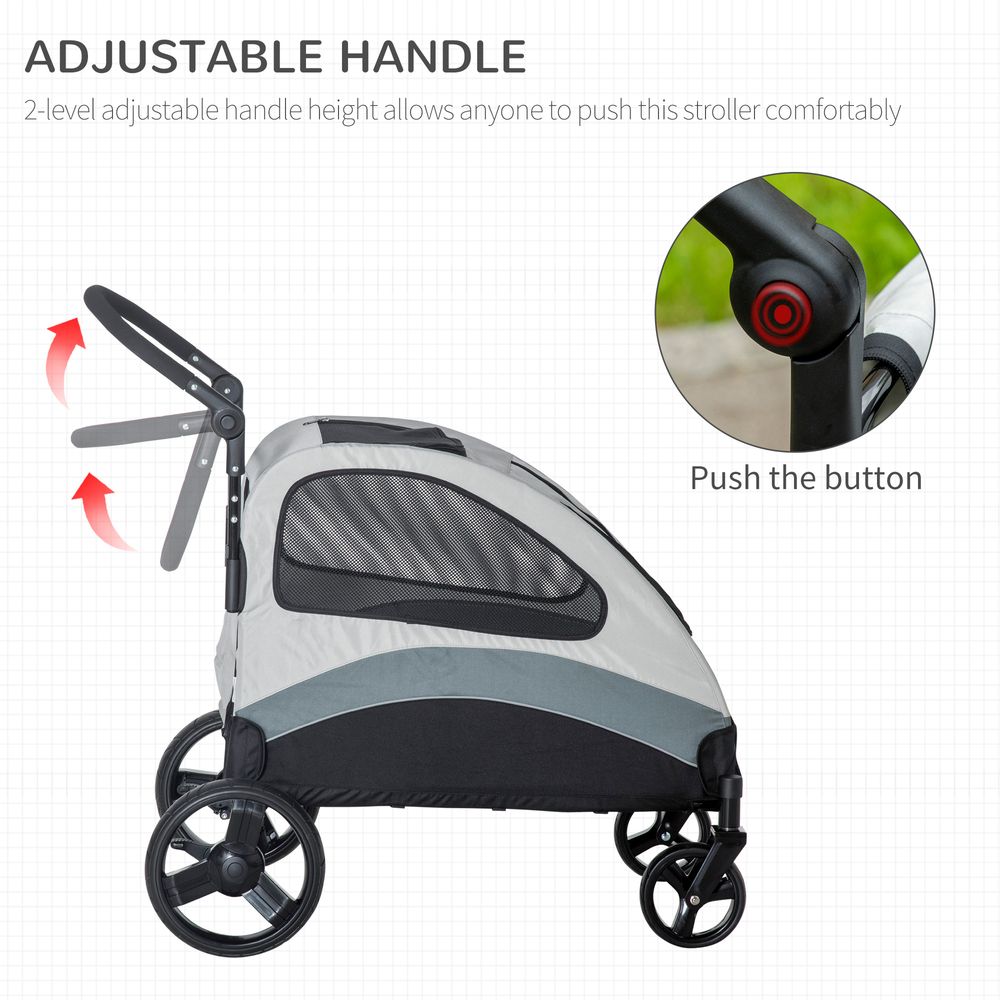 Pet Stroller for Medium Dogs & Cats | 4-Wheel Pushchair Foldable Design & Safety Leash | Grey